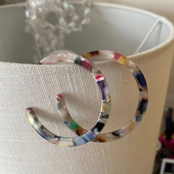 Acrylic Boho Colorful Rainbow Thin Half Hoop Earrings - Picture 3 of 15
